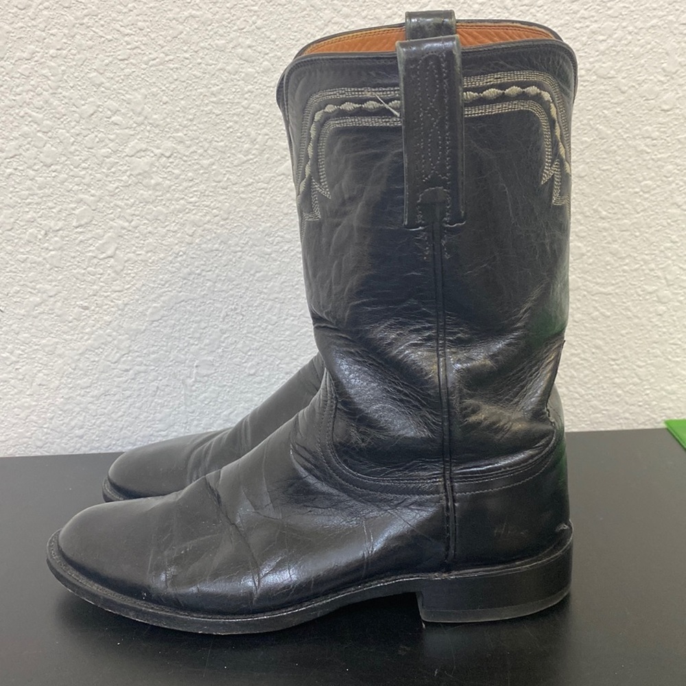 Lucchese 2000 Black Roper Size 8.5 Boots Authentic Leather Designer Boots